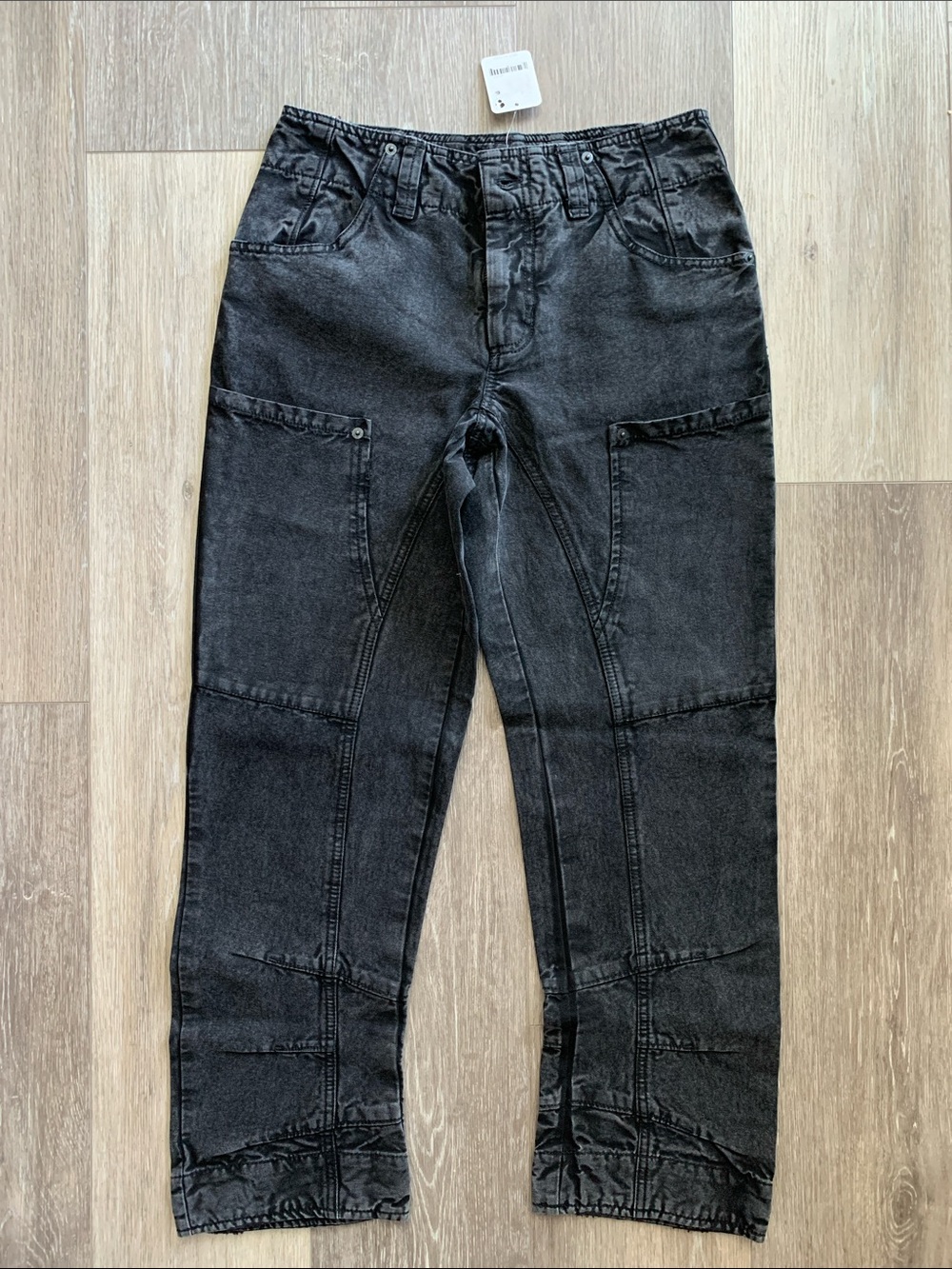 FREE PEOPLE Denim Cropped Slim Barrel Pants Distressed Black NWT Supersonic - Picture 5 of 13